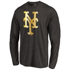 MLB New York Mets Gold Collection Long Sleeve Tri-Blend T-Shirt - Grey