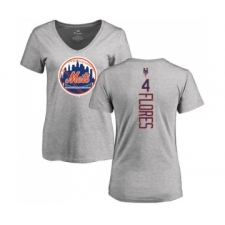 MLB Women's Nike New York Mets #4 Wilmer Flores Ash Backer T-Shirt