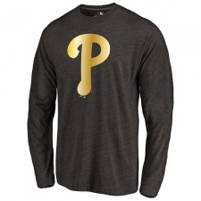 MLB Philadelphia Phillies Gold Collection Long Sleeve Tri-Blend T-Shirt - Grey