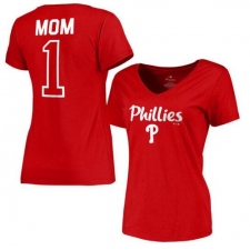 MLB Philadelphia Phillies Women's 2017 Mother's Day #1 Mom V-Neck T-Shirt - Red