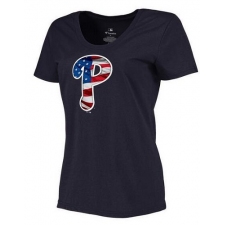 MLB Women's Philadelphia Phillies Navy Banner Wave Slim Fit T-Shirt