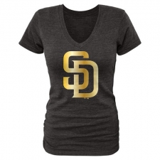 MLB San Diego Padres Fanatics Apparel Women's Gold Collection V-Neck Tri-Blend T-Shirt - Grey