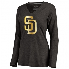 MLB San Diego Padres Women's Gold Collection Long Sleeve V-Neck Tri-Blend T-Shirt - Grey