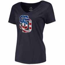 MLB Women's San Diego Padres Navy Banner Wave Slim Fit T-Shirt