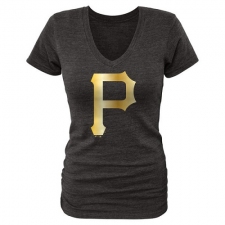 MLB Pittsburgh Pirates Fanatics Apparel Women's Gold Collection V-Neck Tri-Blend T-Shirt - Grey
