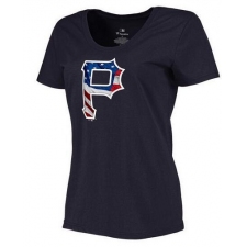 MLB Women's Pittsburgh Pirates Navy Banner Wave Slim Fit T-Shirt