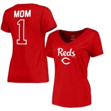 MLB Cincinnati Reds Women's 2017 Mother's Day #1 Mom V-Neck T-Shirt - Red