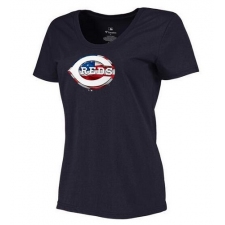MLB Women's Cincinnati Reds Navy Banner Wave Slim Fit T-Shirt