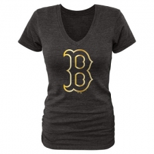 MLB Boston Red Sox Fanatics Apparel Women's Gold Collection V-Neck Tri-Blend T-Shirt - Grey