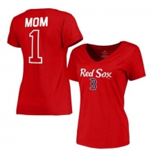 MLB Boston Red Sox Women's 2017 Mother's Day #1 Mom V-Neck T-Shirt - Red