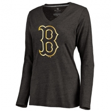 MLB Boston Red Sox Women's Gold Collection Long Sleeve V-Neck Tri-Blend T-Shirt - Grey
