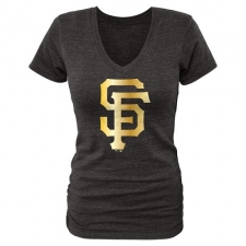 MLB San Francisco Giants Fanatics Apparel Women's Gold Collection V-Neck Tri-Blend T-Shirt - Grey