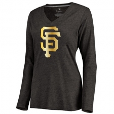 MLB San Francisco Giants Women's Gold Collection Long Sleeve V-Neck Tri-Blend T-Shirt - Grey