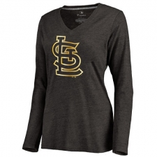 MLB St. Louis Cardinals Women's Gold Collection Long Sleeve V-Neck Tri-Blend T-Shirt - Grey