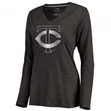 MLB Minnesota Twins Women's Platinum Collection Long Sleeve V-Neck Tri-Blend T-Shirt - Grey