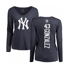 Baseball Women's New York Yankees #43 Gio Gonzalez Navy Blue Backer Long Sleeve T-Shir