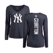 Baseball Women's New York Yankees #53 Zach Britton Navy Blue Backer Long Sleeve T-Shirt