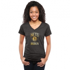 NBA Brooklyn Nets Women's Gold Collection V-Neck Tri-Blend T-Shirt - Black