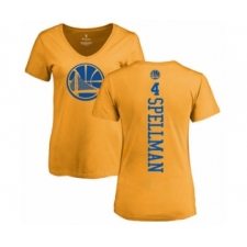 Basketball Women's Golden State Warriors #4 Omari Spellman Gold One Color Backer Slim-Fit V-Neck T-Shirt