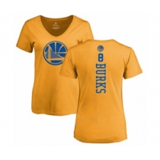 Basketball Women's Golden State Warriors #8 Alec Burks Gold One Color Backer Slim-Fit V-Neck T-Shirt