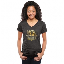 NBA Dallas Mavericks Women's Gold Collection V-Neck Tri-Blend T-Shirt - Black