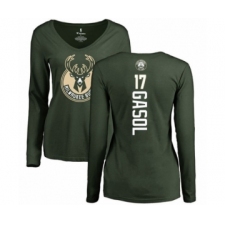 Basketball Women's Milwaukee Bucks #17 Pau Gasol Green Backer Long Sleeve T-Shirt