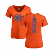 Basketball Women's New York Knicks #23 Mitchell Robinson Orange One Color Backer Slim-Fit V-Neck T-Shirt
