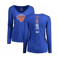 Basketball Women's New York Knicks #5 Dennis Smith Jr. Royal Blue Backer Long Sleeve T-Shirt