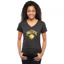 NBA New York Knicks Women's Gold Collection V-Neck Tri-Blend T-Shirt - Black