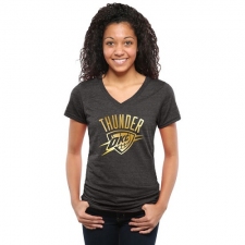 NBA Oklahoma City Thunder Women's Gold Collection V-Neck Tri-Blend T-Shirt - Black