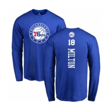 Basketball Philadelphia 76ers #18 Shake Milton Royal Blue Backer Long Sleeve T-Shirt