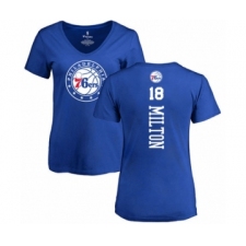 Basketball Women's Philadelphia 76ers #18 Shake Milton Royal Blue Backer T-Shirt