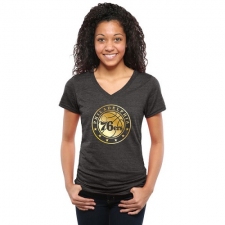 NBA Philadelphia 76ers Women's Gold Collection V-Neck Tri-Blend T-Shirt - Black