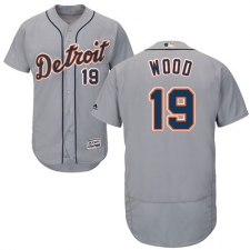 Men's Majestic Detroit Tigers #19 Travis Wood Grey Road Flex Base Authentic Collection MLB Jersey