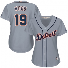 Women's Majestic Detroit Tigers #19 Travis Wood Authentic Grey Road Cool Base MLB Jersey
