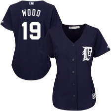 Women's Majestic Detroit Tigers #19 Travis Wood Authentic Navy Blue Alternate Cool Base MLB Jersey