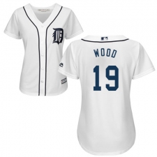 Women's Majestic Detroit Tigers #19 Travis Wood Authentic White Home Cool Base MLB Jersey