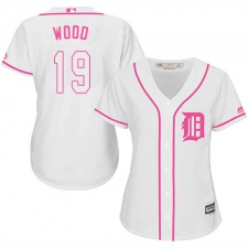 Women's Majestic Detroit Tigers #19 Travis Wood Replica White Fashion Cool Base MLB Jersey