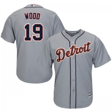 Youth Majestic Detroit Tigers #19 Travis Wood Replica Grey Road Cool Base MLB Jersey