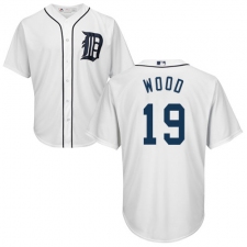 Youth Majestic Detroit Tigers #19 Travis Wood Replica White Home Cool Base MLB Jersey