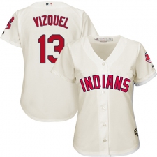 Women's Majestic Cleveland Indians #13 Omar Vizquel Authentic Cream Alternate 2 Cool Base MLB Jersey