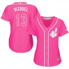 Women's Majestic Cleveland Indians #13 Omar Vizquel Replica Pink Fashion Cool Base MLB Jersey