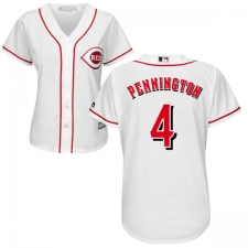Women's Majestic Cincinnati Reds #4 Cliff Pennington Authentic White Home Cool Base MLB Jersey