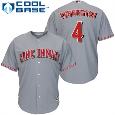 Youth Majestic Cincinnati Reds #4 Cliff Pennington Authentic Grey Road Cool Base MLB Jersey