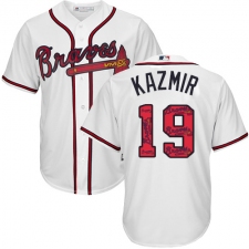 Men's Majestic Atlanta Braves #19 Scott Kazmir Authentic White Team Logo Fashion Cool Base MLB Jersey