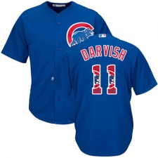 Men's Majestic Chicago Cubs #11 Yu Darvish Authentic Royal Blue Team Logo Fashion Cool Base MLB Jersey