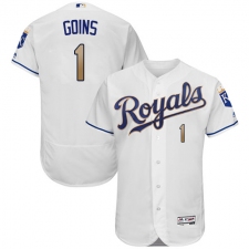 Men's Majestic Kansas City Royals #1 Ryan Goins White Flexbase Authentic Collection MLB Jersey
