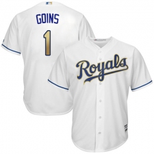 Youth Majestic Kansas City Royals #1 Ryan Goins Authentic White Home Cool Base MLB Jersey