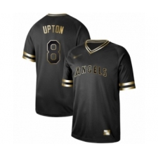 Men's Los Angeles Angels of Anaheim #8 Justin Upton Authentic Black Gold Fashion Baseball Jersey
