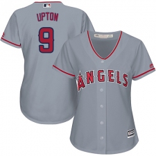 Women's Majestic Los Angeles Angels of Anaheim #9 Justin Upton Authentic Grey Road Cool Base MLB Jersey